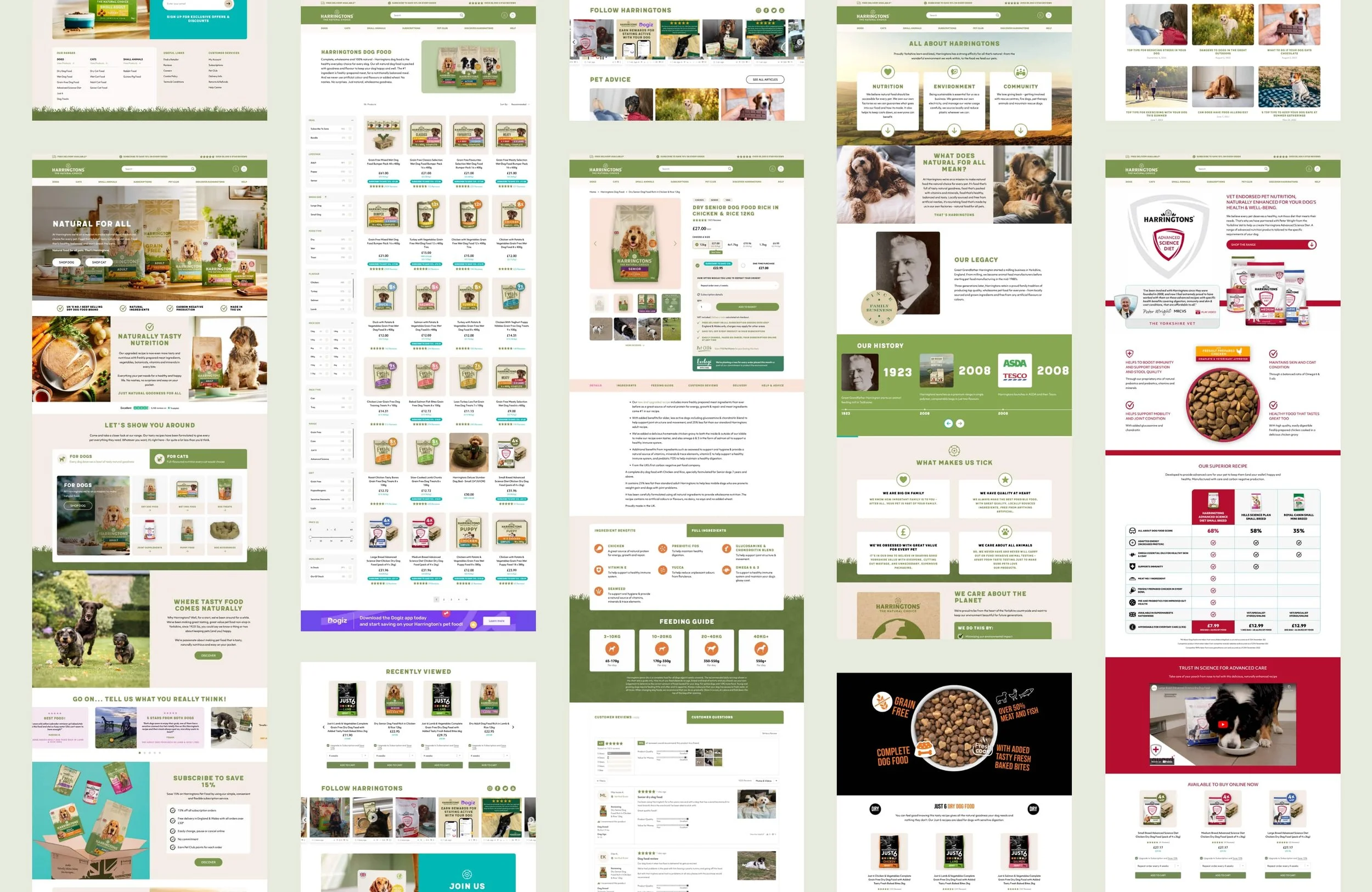 Page layouts from the Harringtons Shopify website