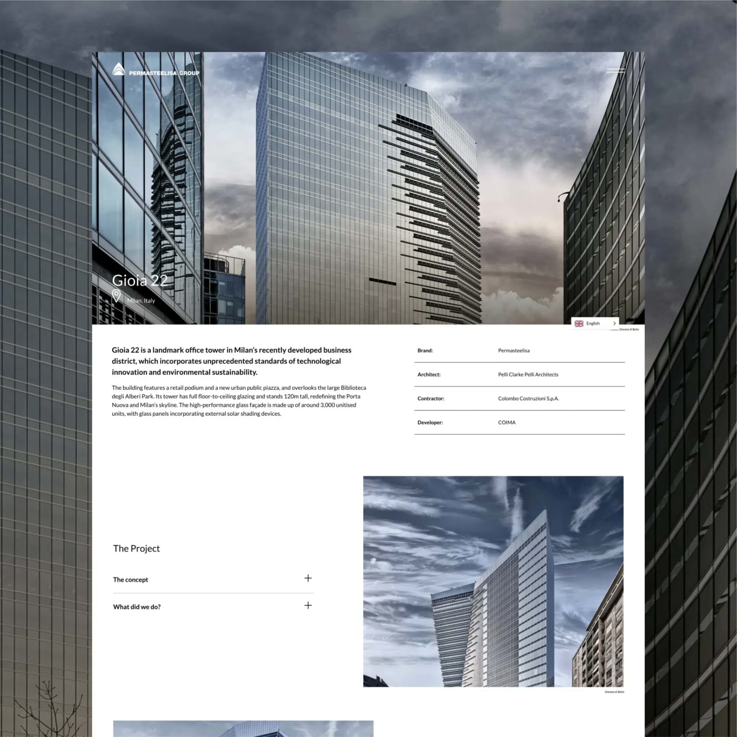 The Gioia 22 project page from the Permasteelisa Group website