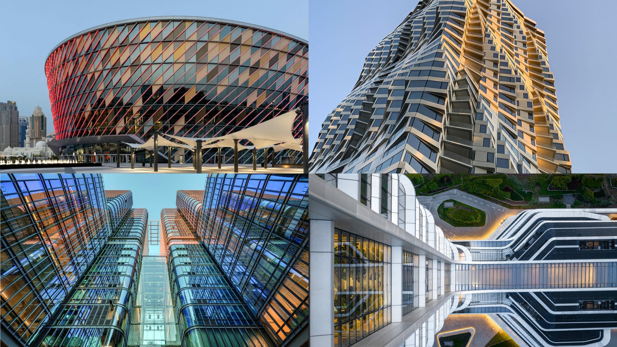 Landmark projects engineered by Permasteelisa Group: Coca-Cola Arena, Vagelos Education Center, twin glass towers and a sculpted walkway