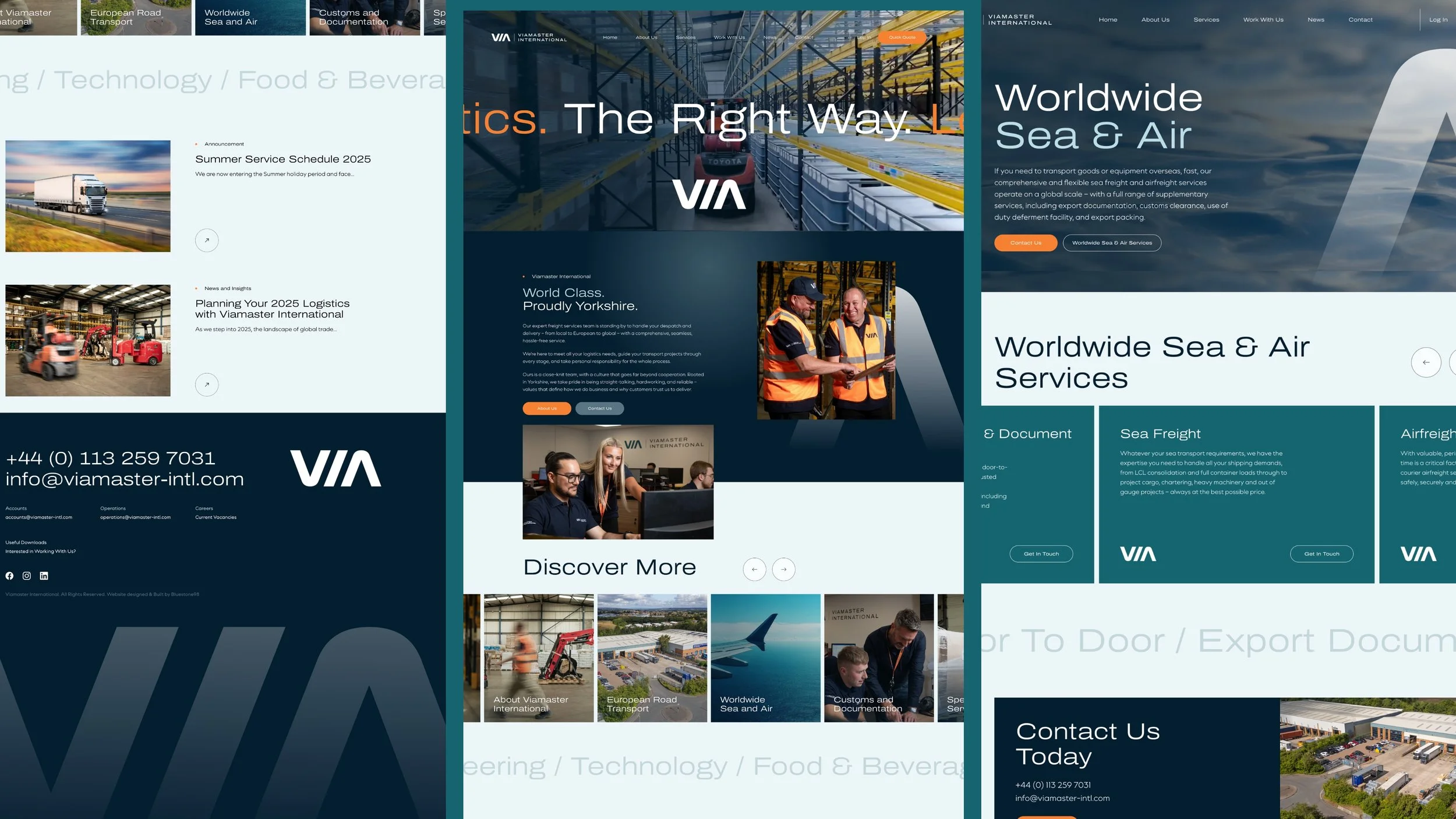 Service and destination pages from the Viamaster International website